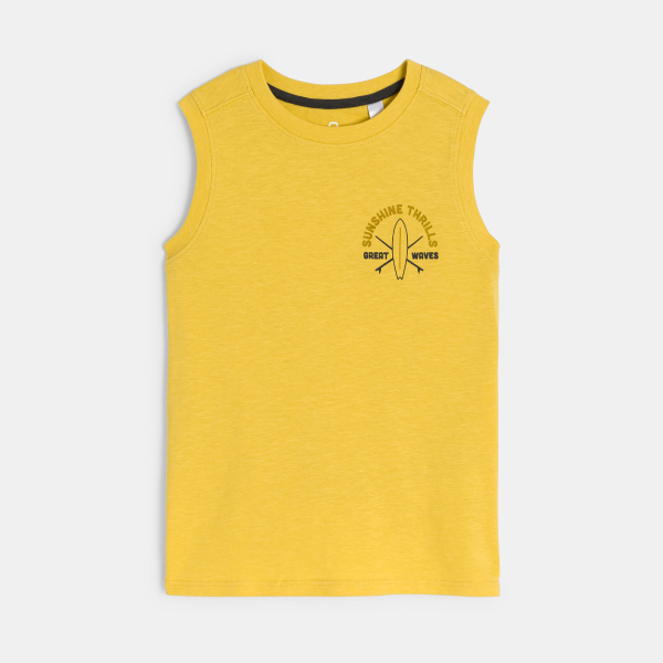 تانك توب بطبعة عبارة باللون الأصفر للأولاد